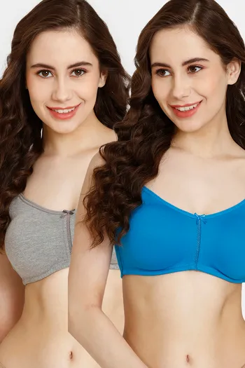 Buy Rosaline Cyber Grove Everyday Double Layered Non Wired 3/4th Coverage T-Shirt Bra (Pack of 2) - Grey Blue